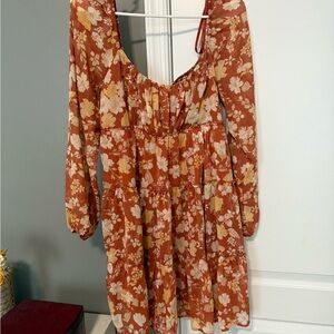 Trixxi Rust and Cream Floral Dress
